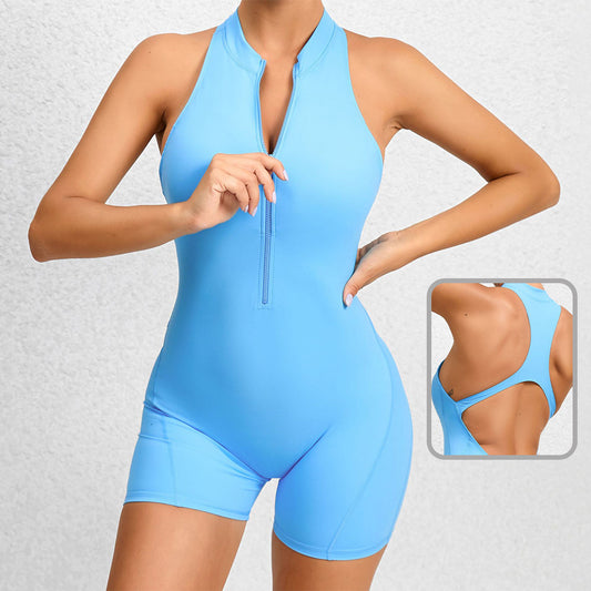Zippered Yoga Gym Sleeveless Tummy Control Shapewear Body Suit