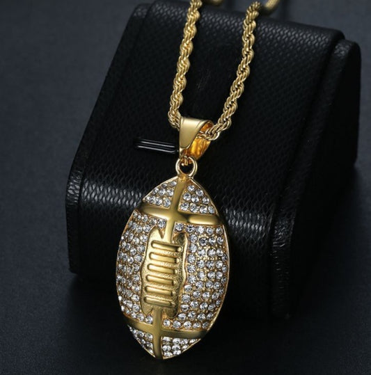 Gold Plated Stainless Stell Rugby Ball Necklace