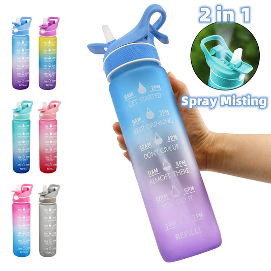 Spray Mist Multi-Color Frosted Sports Gym Water Bottle (1L)